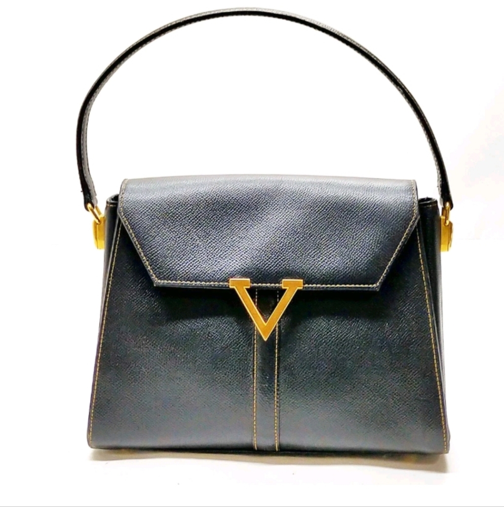 Valentino Garavani Logo Black Leather Handbag Authentic